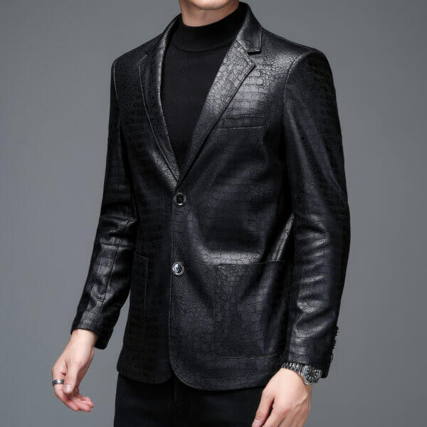 Genuine Cowhide Leather Crocodile Skin Pattern Leather Blazer