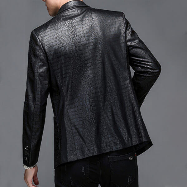 Genuine Cowhide Leather Crocodile Skin Pattern Leather Blazer - Image 2