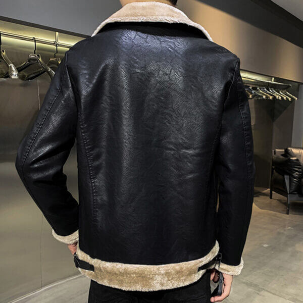 B3 Aviator Bomber Genuine Sheepskin Faux Fur Lapel Collar Air Force Pilot Jacket - Image 2