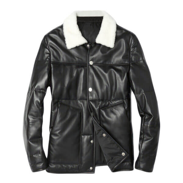 A2 Aviator Sherpa Shearling Faux Fur Collar Air Force Flight Puffer Leather Jacket