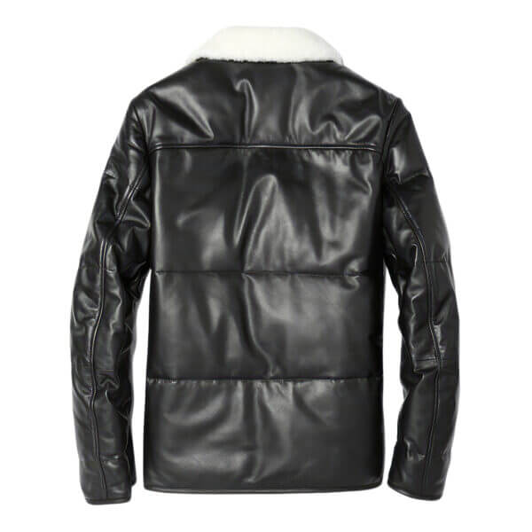 A2 Aviator Sherpa Shearling Faux Fur Collar Air Force Flight Puffer Leather Jacket - Image 2
