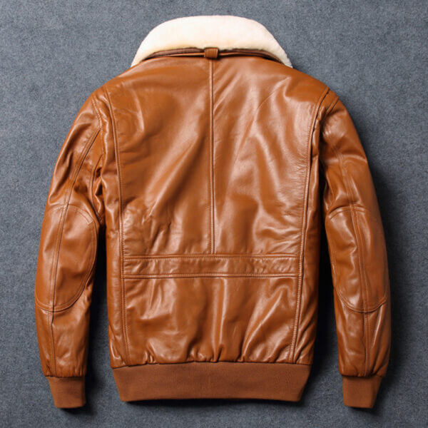 A2 Aviator Real Sheepskin Faux Fur Collar Pilot Air Force Bomber Leather Jacket - Image 2