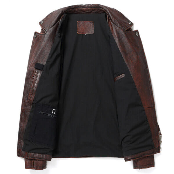 Vintage Genuine Cowhide Lapel Collar Asymmetric Biker Leather Jacket - Image 2