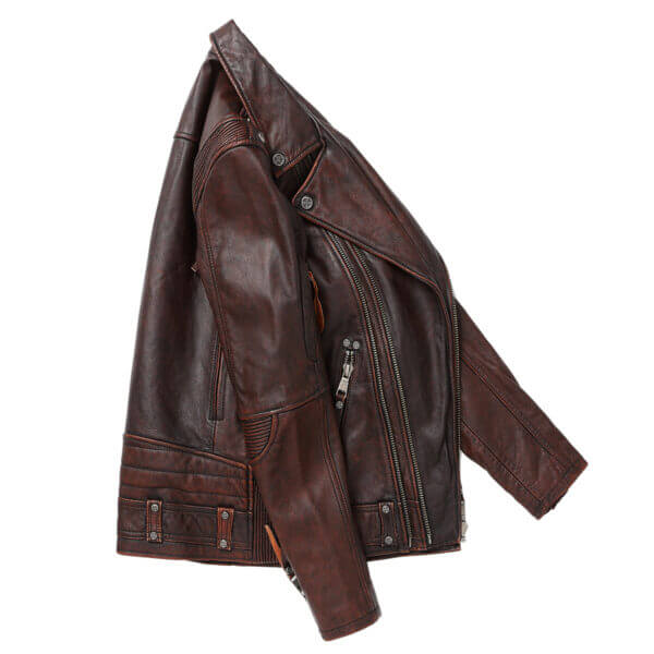 Vintage Genuine Cowhide Lapel Collar Asymmetric Biker Leather Jacket - Image 3