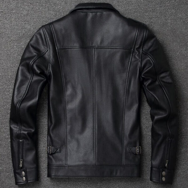 Genuine Cowhide Retro Rider Slim Fit Motorcycle Leather Jacket - Image 3