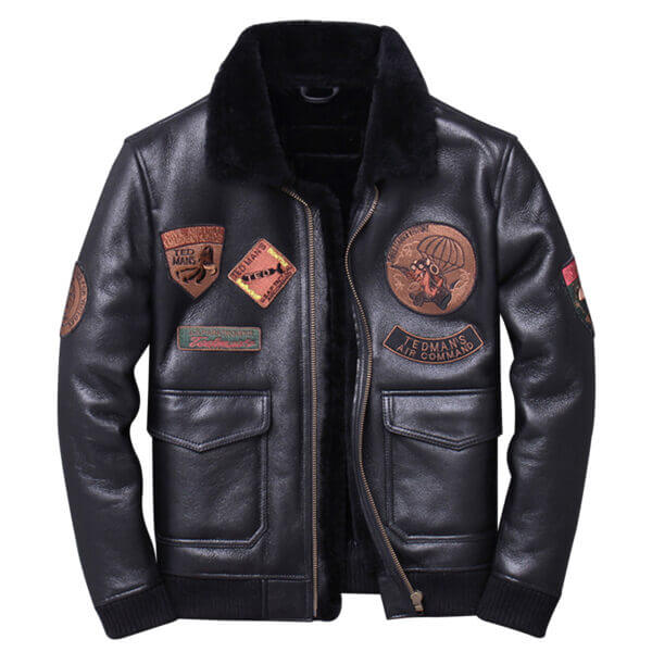 Real Sheepskin A2 Aviator Faux Fur Collar Military Pilot Leather Jacket