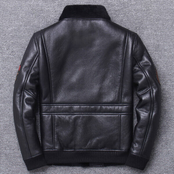 Real Sheepskin A2 Aviator Faux Fur Collar Military Pilot Leather Jacket - Image 2
