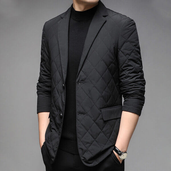 Single-Breasted Diamond Quilted Design Casual Office Business Coat Cotton - Image 2