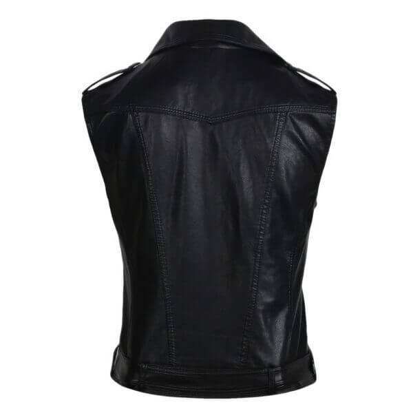 Genuine Sheepskin Sleeveless Vest Cafe Racer Lapel Collar Leather Waistcoat - Image 2