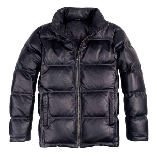 Sheepskin Polo Neck Thick Quilted Winter Warm Padded Puffer Leather Jacket