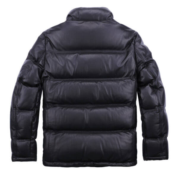 Sheepskin Polo Neck Thick Quilted Winter Warm Padded Puffer Leather Jacket - Image 2