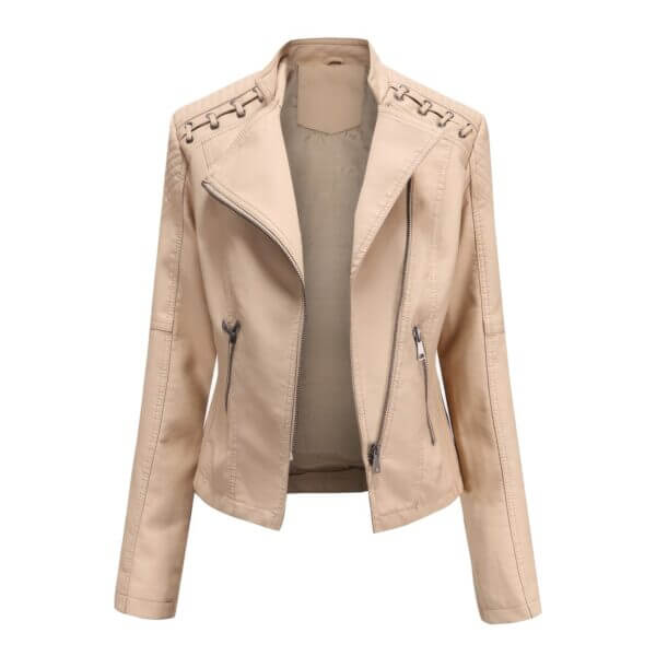 Apricot Biker Asymmetric Slim Fit Leather Jacket
