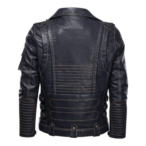 Biker Brando Asymmetric Caf? Racer Vintage Leather Jacket - Image 2