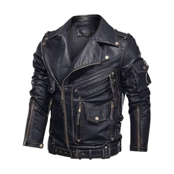 Biker Brando Asymmetric Caf? Racer Vintage Leather Jacket - Image 5