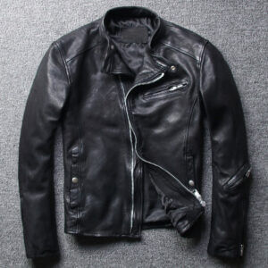 Biker Crossover Stand Collar Asymmetric Leather Jacket