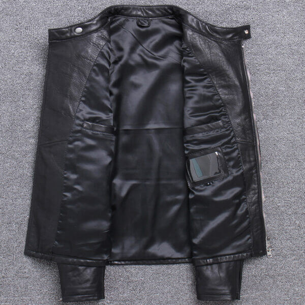 Biker Crossover Stand Collar Asymmetric Leather Jacket - Image 2