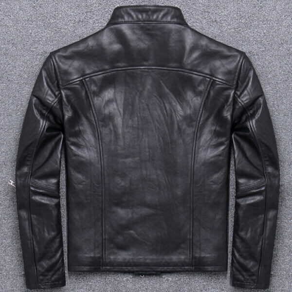 Biker Crossover Stand Collar Asymmetric Leather Jacket - Image 4