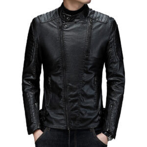 Biker Quilted Shoulder Oblique Zipper Skinny Leather Jacket
