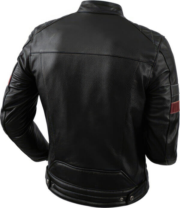 Black Biker Red Strip Lightweight  Leather Jacket - Image 2
