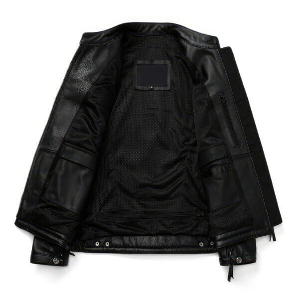 Black Biker Red Strip Lightweight  Leather Jacket - Image 3