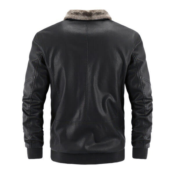 Black Bomber Sherpa Shearling Biker Leather Jacket - Image 2