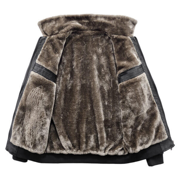 Black Bomber Sherpa Shearling Biker Leather Jacket - Image 3
