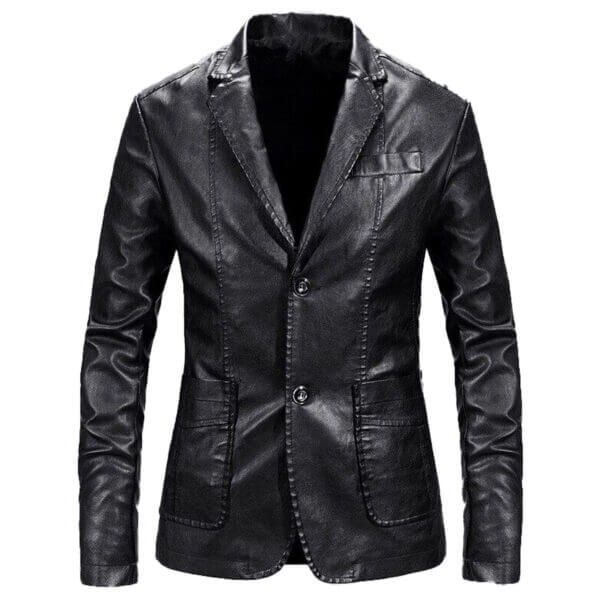 Black Business Single-Breasted Leather Coat