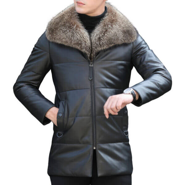 Black Detachable Sherpa Shearling Business Padded Leather Puffer Jacket