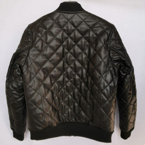 Black Diamond Quilted Bomber Leather Jacket - Image 2