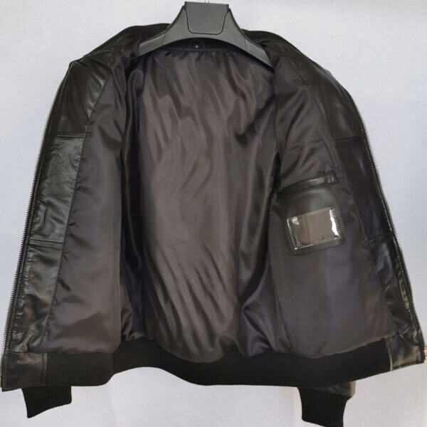 Black Diamond Quilted Bomber Leather Jacket - Image 3