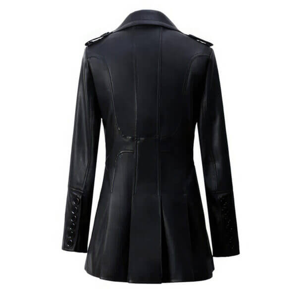 Genuine Sheepskin Double Breasted British Style Mid-Length Leather Trench Coat - Image 2
