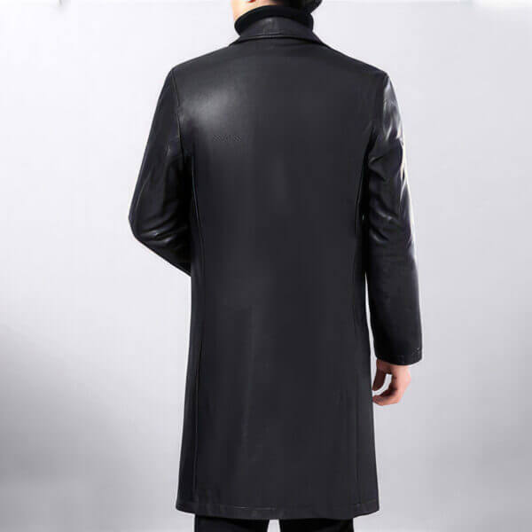 Black Single Breasted Winter  Leather Trench Coat - Image 2
