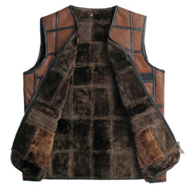 Black Stripped Design V-Neck Leather Waistcoat - Image 3
