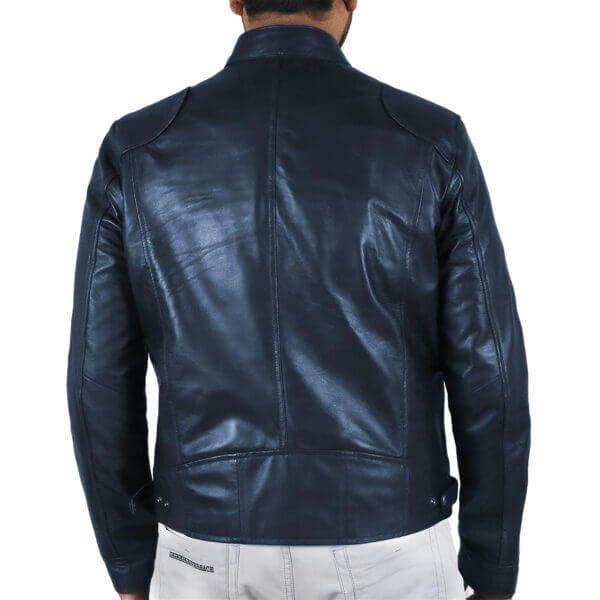 Blue Casual  Moto Rider Korean Leather Jacket - Image 2