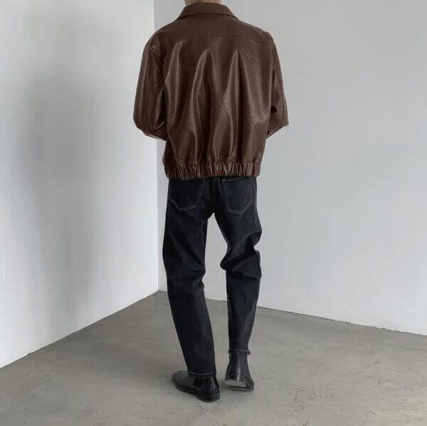 Brown Shirt Collar Korean Style Leather Jacket - Image 2