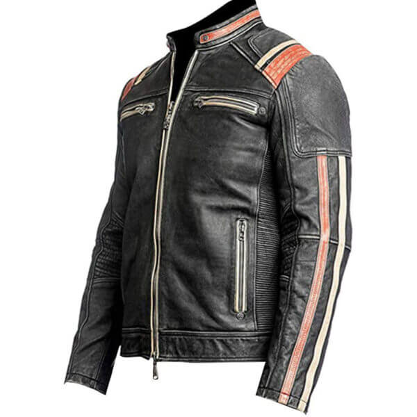Cafe Racer Distressed Leather Jacket - Image 3