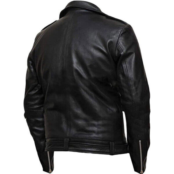 Cafe Racer Retro Motorcycle Asymmetrical Negan Style Black Biker Leather Jacket - Image 3