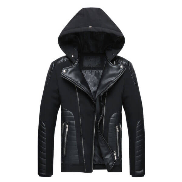 Detachable Hood Quilted Design Rider Leather Jacket - Image 3