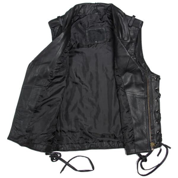 Genuine Cowhide Laced Gothic Biker Style Leather Waistcoat - Image 3