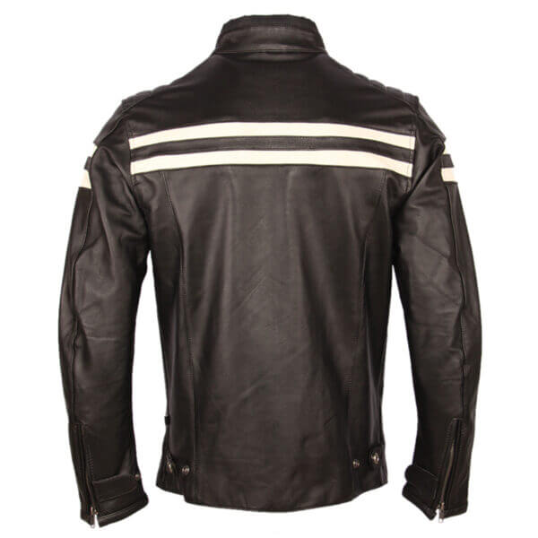 Men Black Biker Crossover Leather Jacket - Image 2