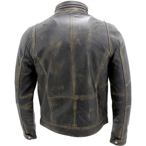 Men Vintage Multi Zippers Pockets Leather Biker Jacket - Image 4