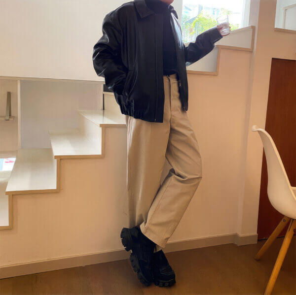 Men's Black Shirt Collar Oversized Korean Leather Jacket - Image 2