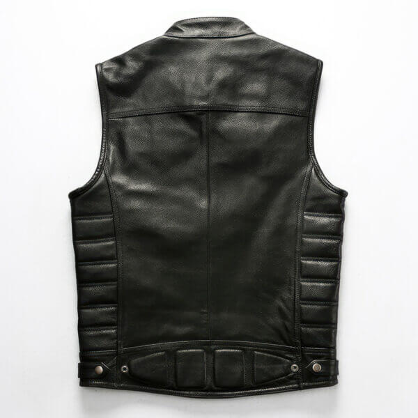 Men's Quilted Zip-Up Moto Leather Waistcoat - Image 2