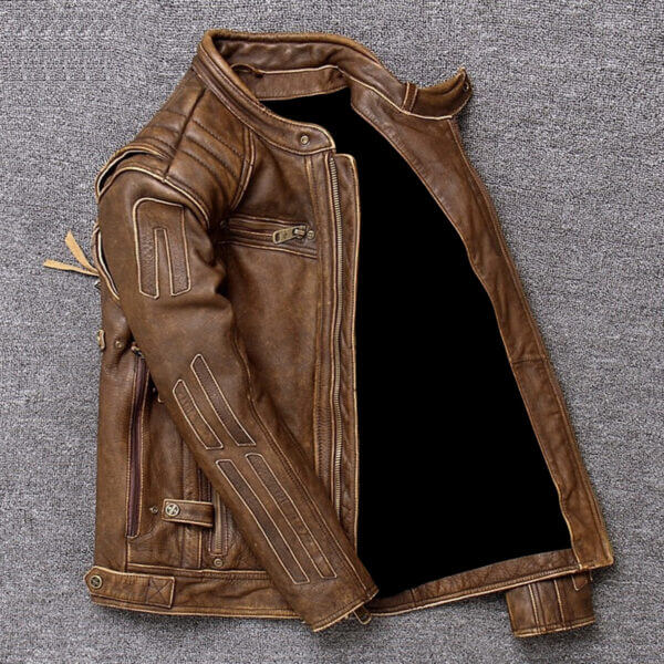 Men's Vintage Motorcycle Leather Jacket - Image 2
