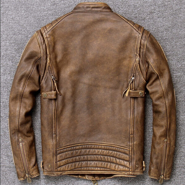 Men's Vintage Motorcycle Leather Jacket - Image 3