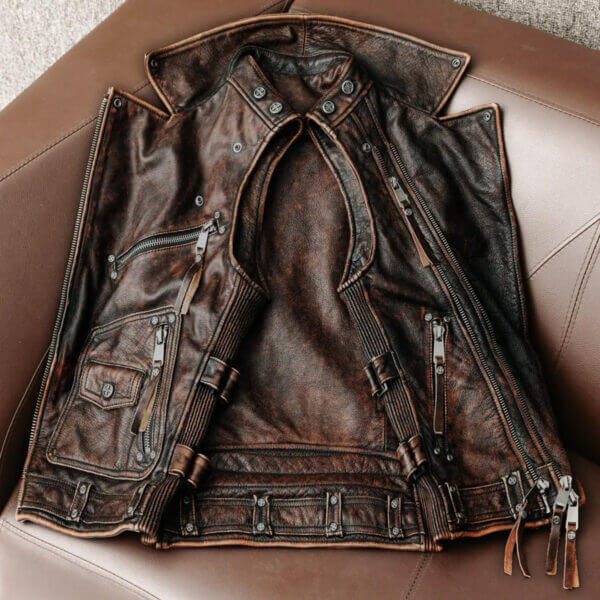 Men's Western Slim Fit Vintage Leather Waistcoat - Image 2