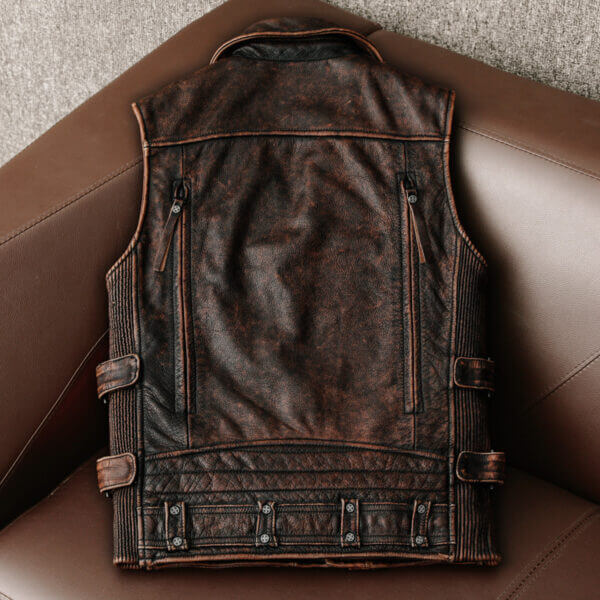 Men's Western Slim Fit Vintage Leather Waistcoat - Image 3