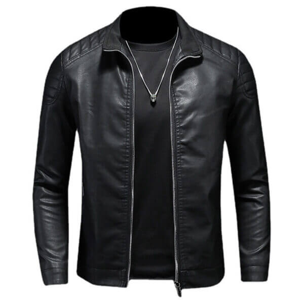 Motorcycle Rider Quilted Shoulders Korean Style Leather Jacket