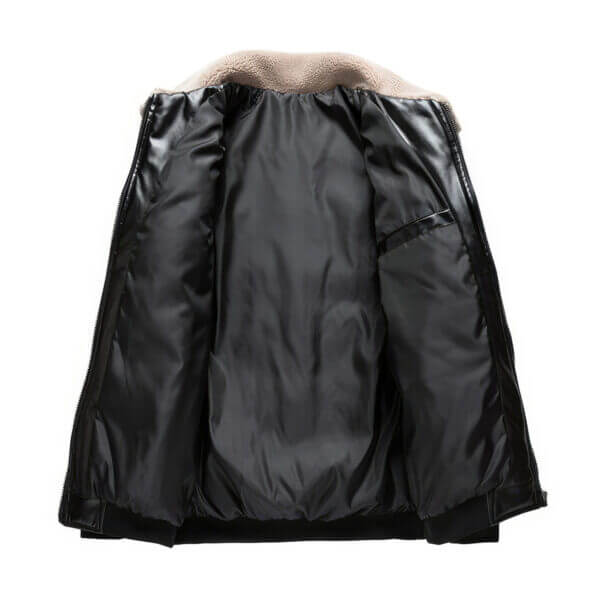 Padded Turn-Down Collar Casual Puffer Leather Jacket - Image 3