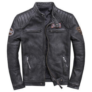Patched Vintage biker Leather Jacket